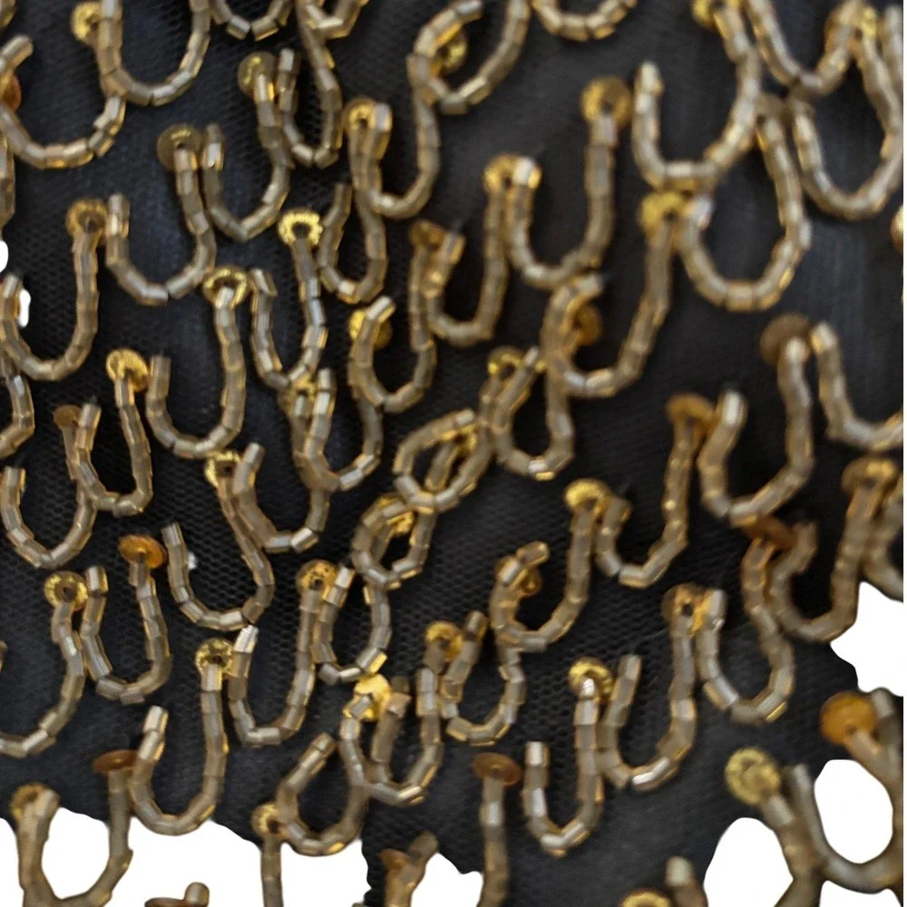 Vintage inspired Beaded Sequin Evening Bag Black Bronze Gold Hobo Handbag